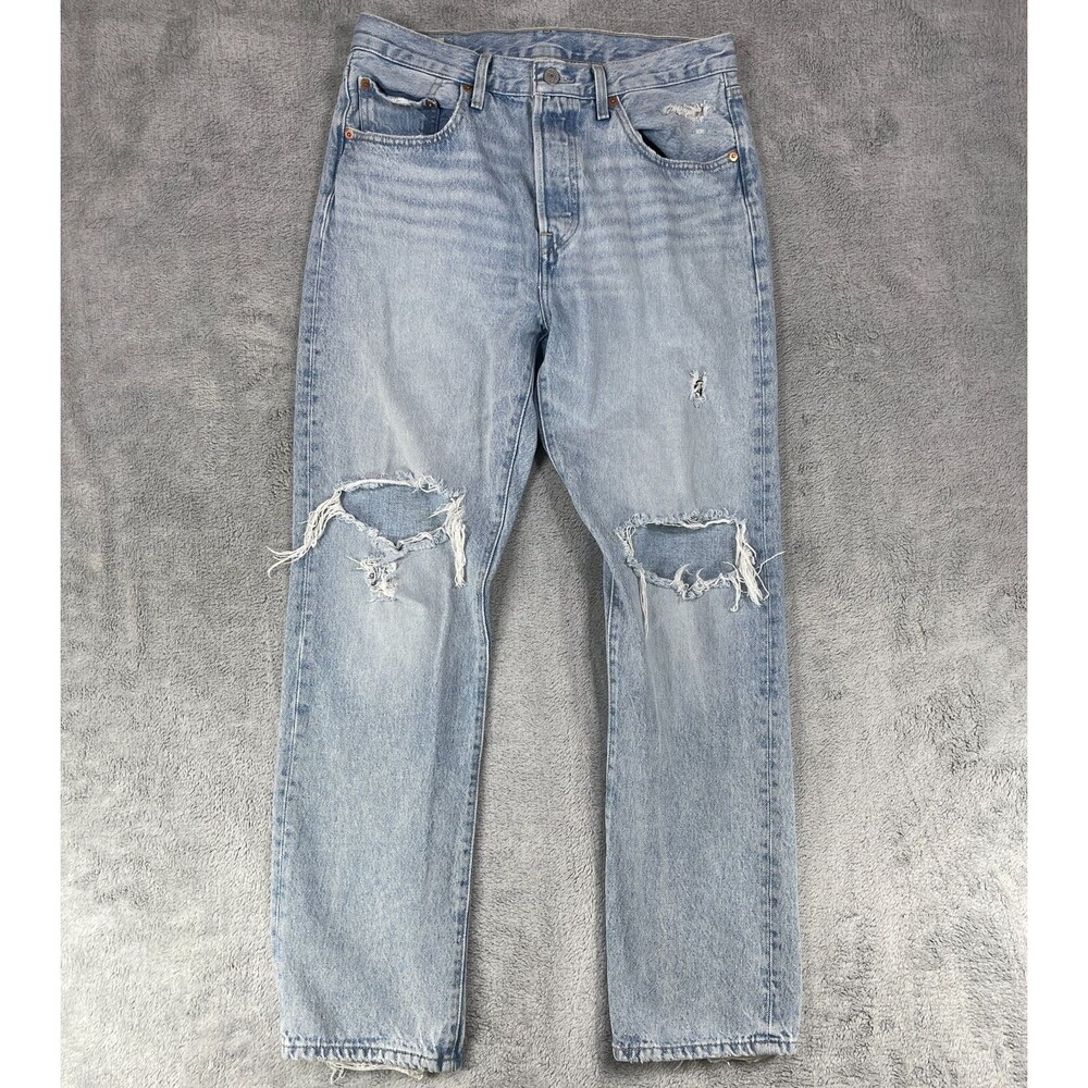 Levi's 501 Jeans Mens 30x30 Blue Denim Cotton Distressed 5-Pocket Straight Leg